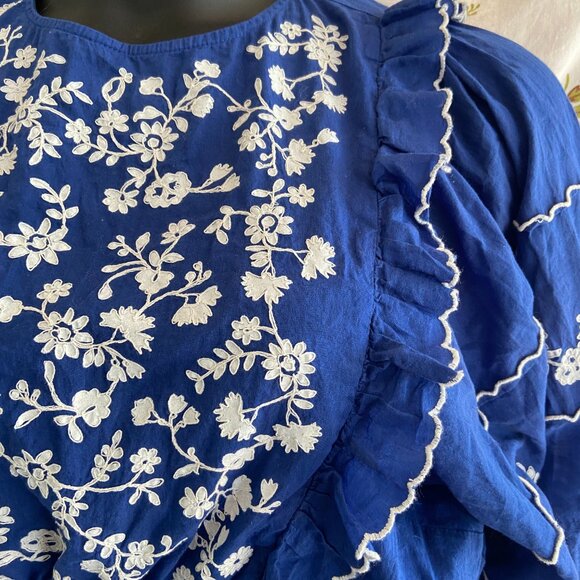 Farm Rio Blue Floral Embroidered Women's Top Size S Boho Peasant Colorful AS IS - Picture 4 of 13